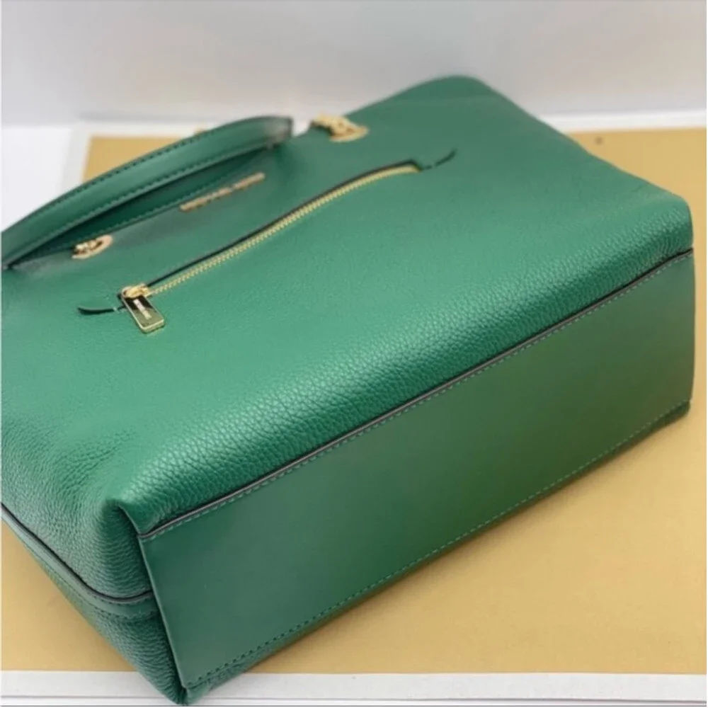 New Michael Kors Medium Front Zip Chain Tote Bag Leather JEWEL GREEN
